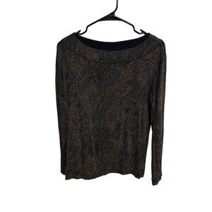 Chicos Travelers Top Medium Black Metallic Paisley Long Sleeve Sparkly Stretch